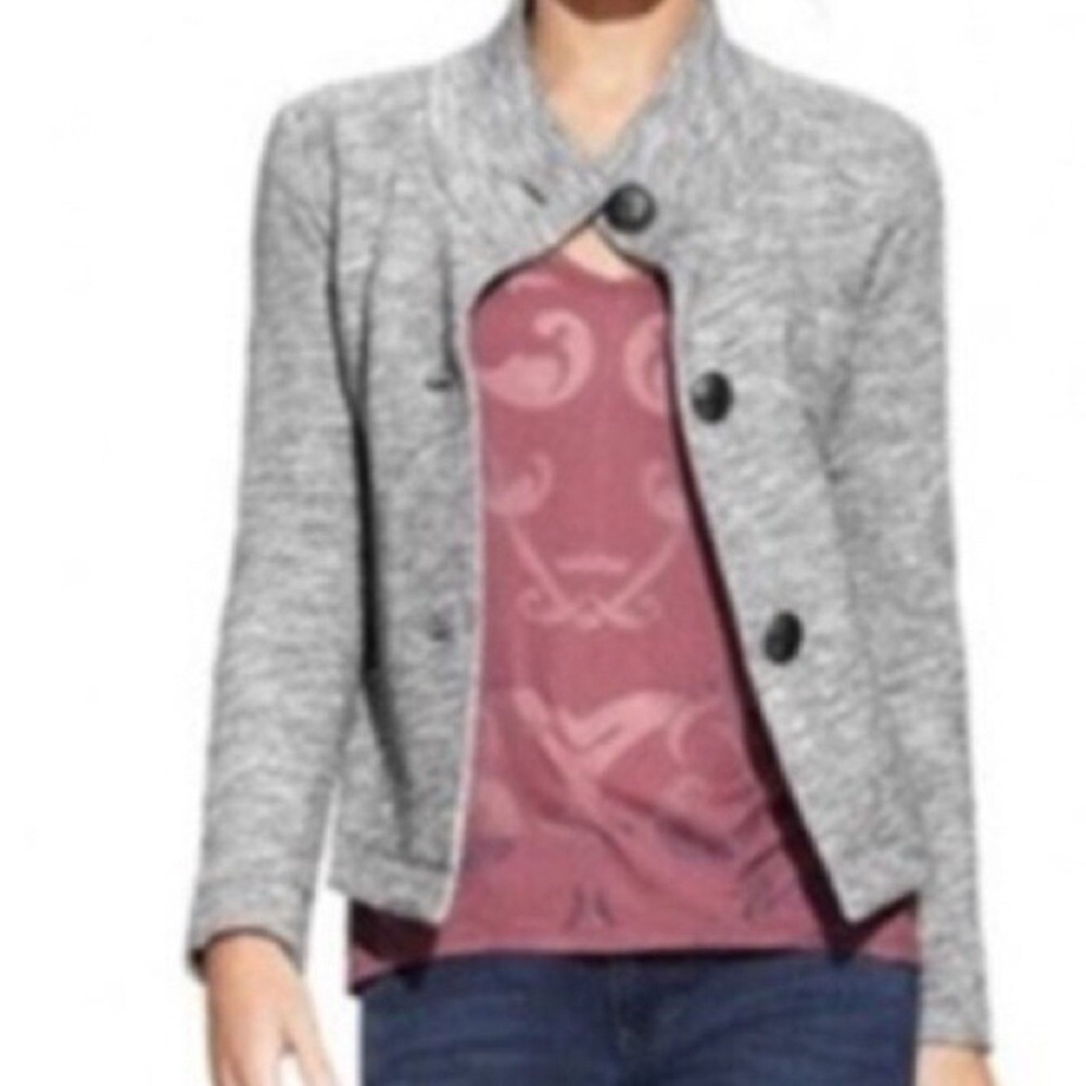 Cabi Sweatshirt Cardigan Asymmetrical Button Mock Neck Jacket Womens M